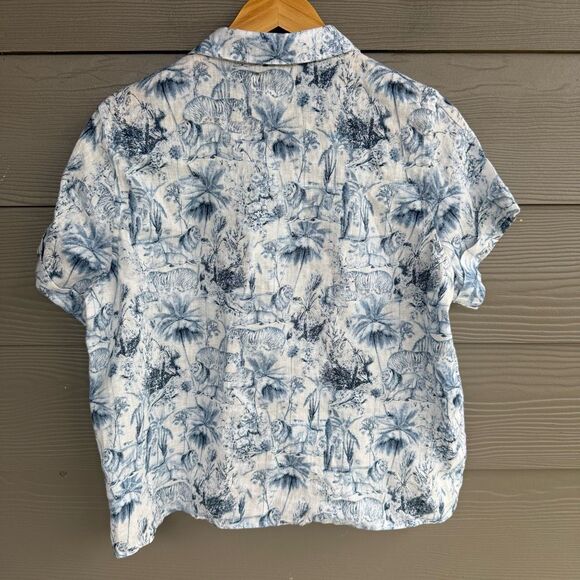 Rachel Zoe 100% linen tiger print short sleeve button front shirt - Picture 4 of 5